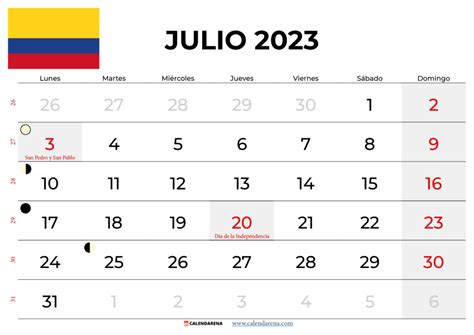 calendario colombia julio 2023